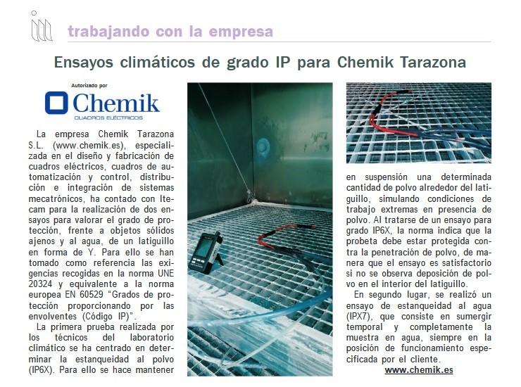 Ensayos climáticos de grado IP para Chemik Tarazona