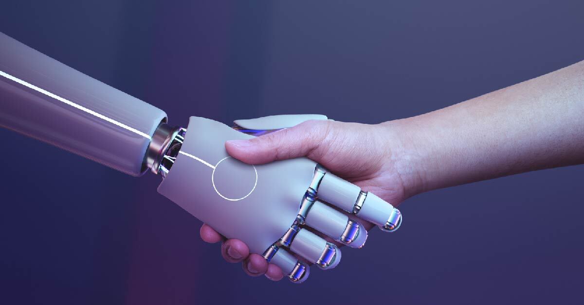 Imagen de una mano robótica y una humana saludándose con un apretón